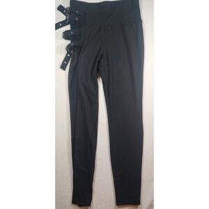 Black Buckle Strap Mesh Panel High Waisted Punk Goth Leggings